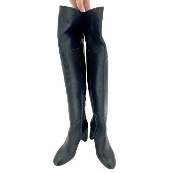 Lewit Renata Black Leather Over the Knee Boots Block Heel NEW 38.5 EU $395