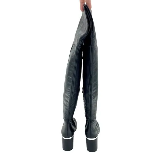 Lewit Renata Black Leather Over the Knee Boots Block Heel NEW 38.5 EU $395