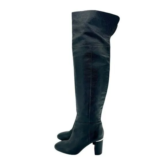 Lewit Renata Black Leather Over the Knee Boots Block Heel NEW 38.5 EU $395
