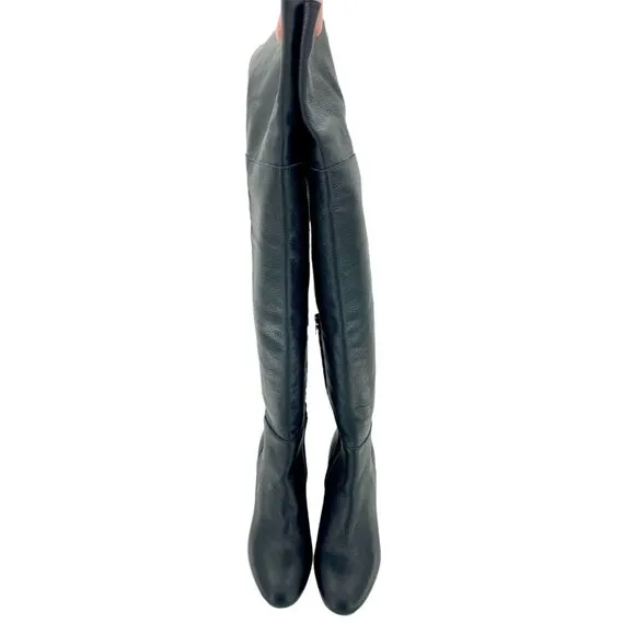 Lewit Renata Black Leather Over the Knee Boots Block Heel NEW 38.5 EU $395