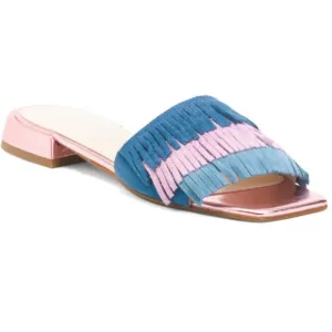 LIBERA MENTE Made In Italy Suede Color Block Fringe Sandals
