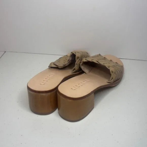 Liberte Santorini Tan Leather Woven Block Heel Sandals Womens Italy Designer