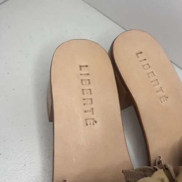 Liberte Santorini Tan Leather Woven Block Heel Sandals Womens Italy Designer