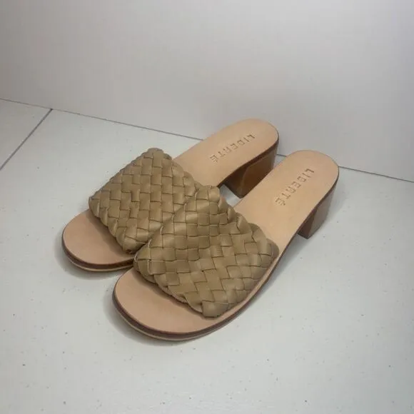 Liberte Santorini Tan Leather Woven Block Heel Sandals Womens Italy Designer