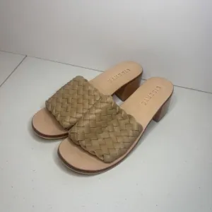 Liberte Santorini Tan Leather Woven Block Heel Sandals Womens Italy Designer