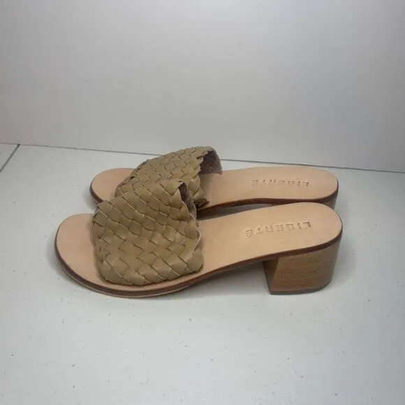 Liberte Santorini Tan Leather Woven Block Heel Sandals Womens Italy Designer