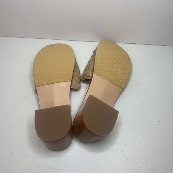 Liberte Santorini Tan Leather Woven Block Heel Sandals Womens Italy Designer