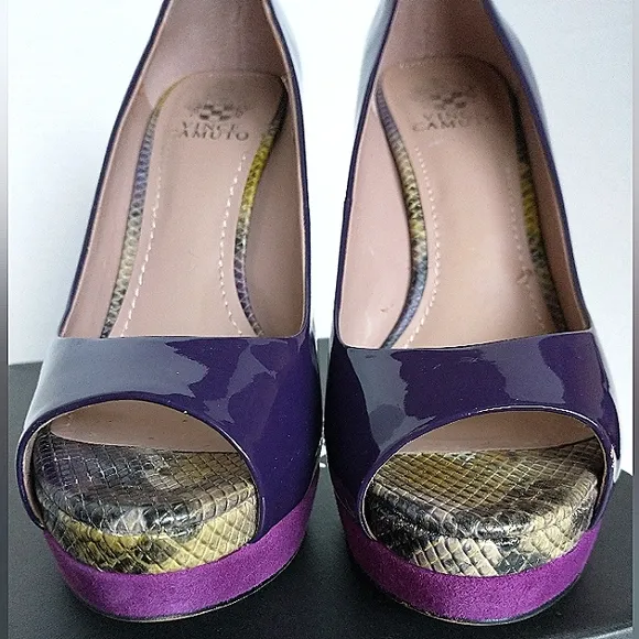 Like New Bundle of 2 Vince Camuto Graph Patent Leather/Suede Peep-Toe Platforms