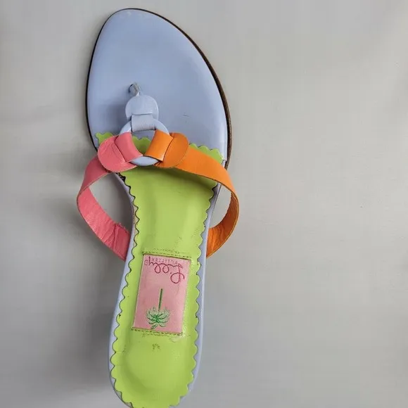 Lilly Pulitzer Leather Flower Sandals Slip On Italy Heel Thong Mule Size 8