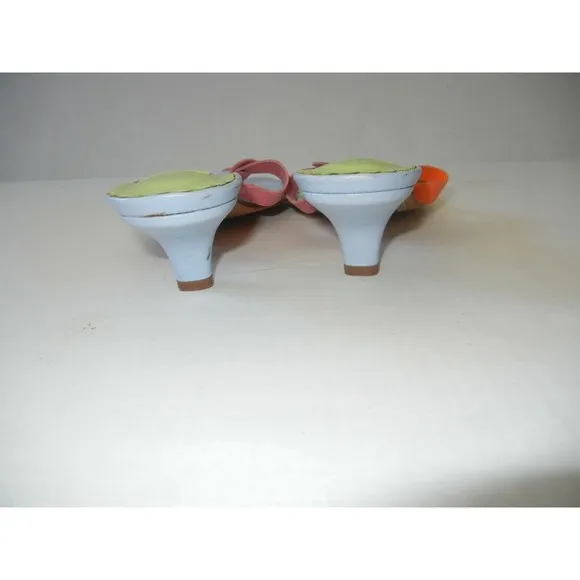 Lilly Pulitzer Leather Flower Sandals Slip On Italy Heel Thong Mule Size 8