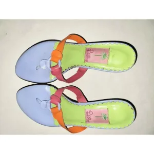 Lilly Pulitzer Leather Flower Sandals Slip On Italy Heel Thong Mule Size 8