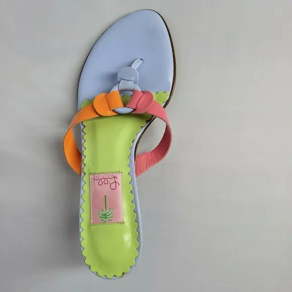 Lilly Pulitzer Leather Flower Sandals Slip On Italy Heel Thong Mule Size 8