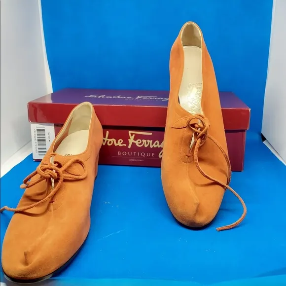 Limited Edition #108 of 500, Salvatore Ferragamo orange Suede lace up shoes