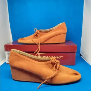 Limited Edition #108 of 500, Salvatore Ferragamo orange Suede lace up shoes