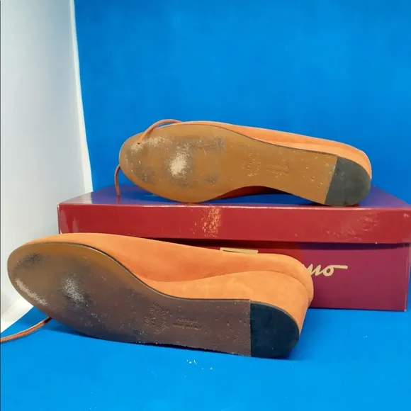 Limited Edition #108 of 500, Salvatore Ferragamo orange Suede lace up shoes