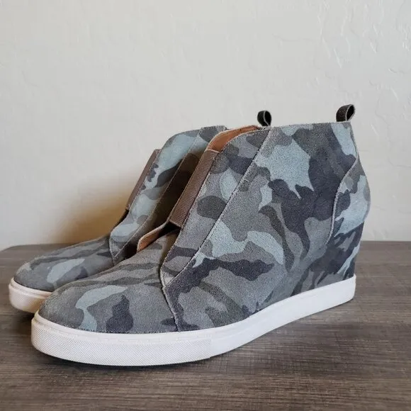 Linea Paolo Anna Slip-On Suede Camouflage Wedge Sneakers Shoes Size Womens 10.5
