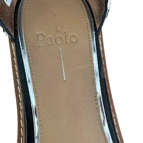 Linea Paolo Black Cream Giraffe Calf Hair Black Stud leather sandals size 8