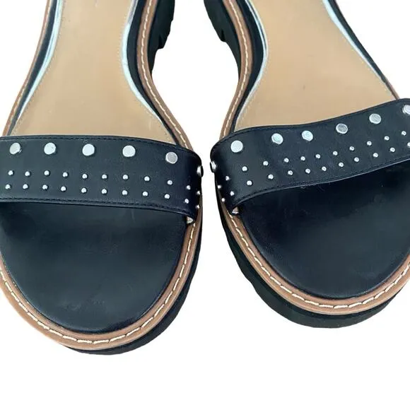 Linea Paolo Black Cream Giraffe Calf Hair Black Stud leather sandals size 8
