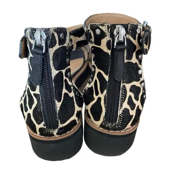 Linea Paolo Black Cream Giraffe Calf Hair Black Stud leather sandals size 8