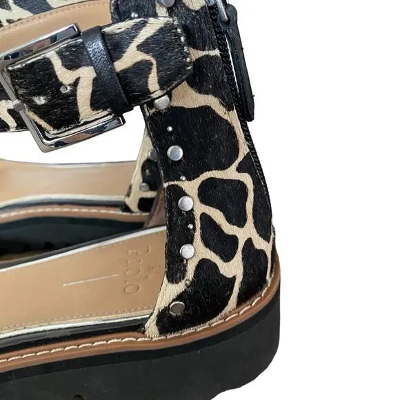 Linea Paolo Black Cream Giraffe Calf Hair Black Stud leather sandals size 8