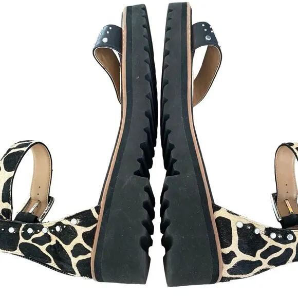 Linea Paolo Black Cream Giraffe Calf Hair Black Stud leather sandals size 8