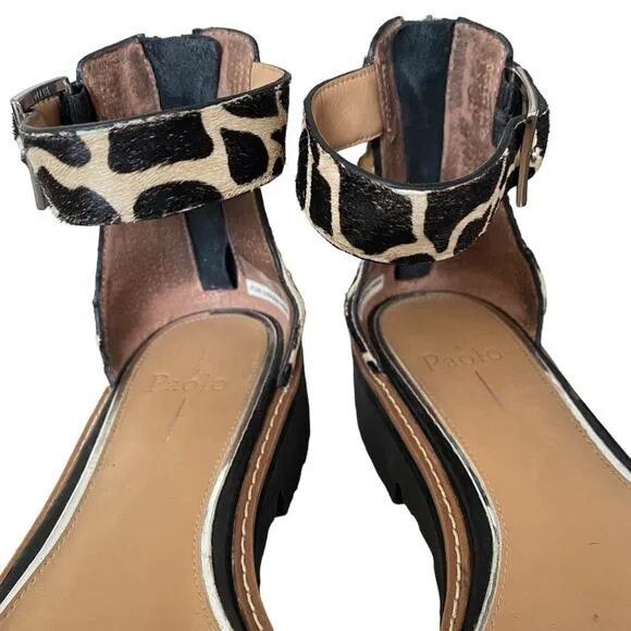 Linea Paolo Black Cream Giraffe Calf Hair Black Stud leather sandals size 8