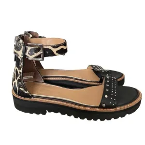 Linea Paolo Black Cream Giraffe Calf Hair Black Stud leather sandals size 8