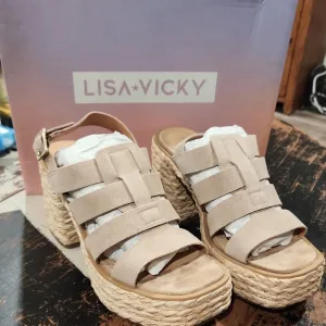 Lisa &amp; Vicky Just -V Tan Carmel Strappy Suede Platform Women Size 8