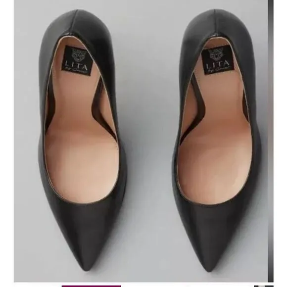 LITA by Ciara Black Leather Stiletto Pumps Shoes