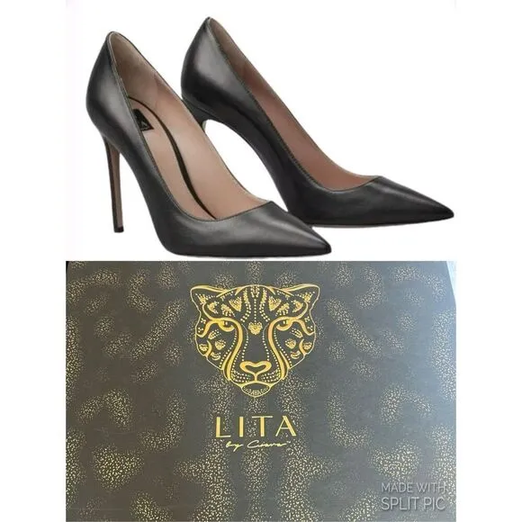 LITA by Ciara Black Leather Stiletto Pumps Shoes