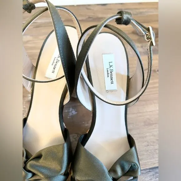 LK Bennett Annabella cork heeled sandals green satin wedding summer platform 39
