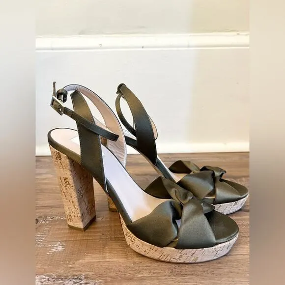 LK Bennett Annabella cork heeled sandals green satin wedding summer platform 39