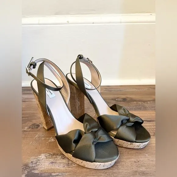 LK Bennett Annabella cork heeled sandals green satin wedding summer platform 39