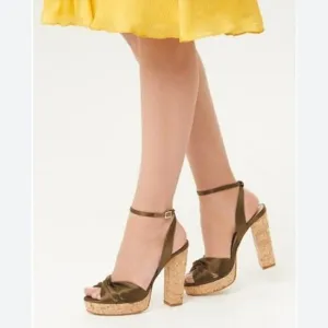 LK Bennett Annabella cork heeled sandals green satin wedding summer platform 39