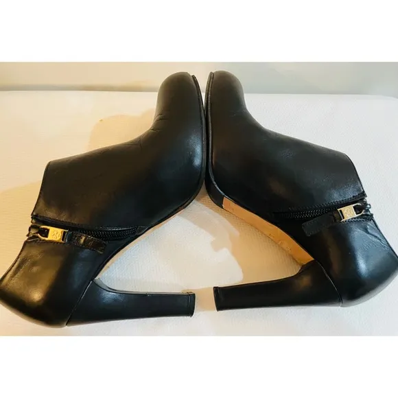 L.K BENNETT LONDON Black Leather Suede Booties Shoes Size 36