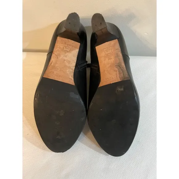 L.K BENNETT LONDON Black Leather Suede Booties Shoes Size 36