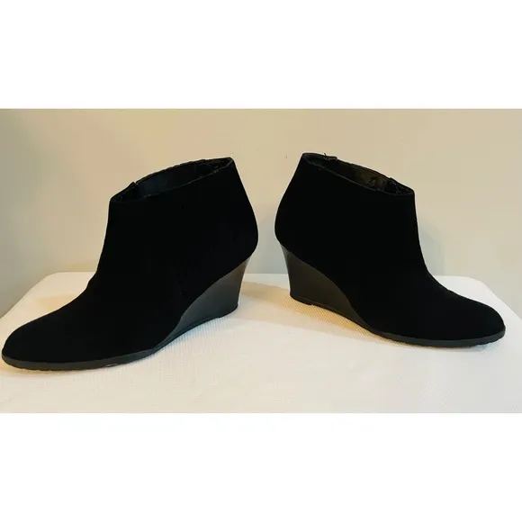 L.K. BENNETT LONDON Black Suede Wedge Booties Shoes Size 36