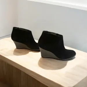 L.K. BENNETT LONDON Black Suede Wedge Booties Shoes Size 36