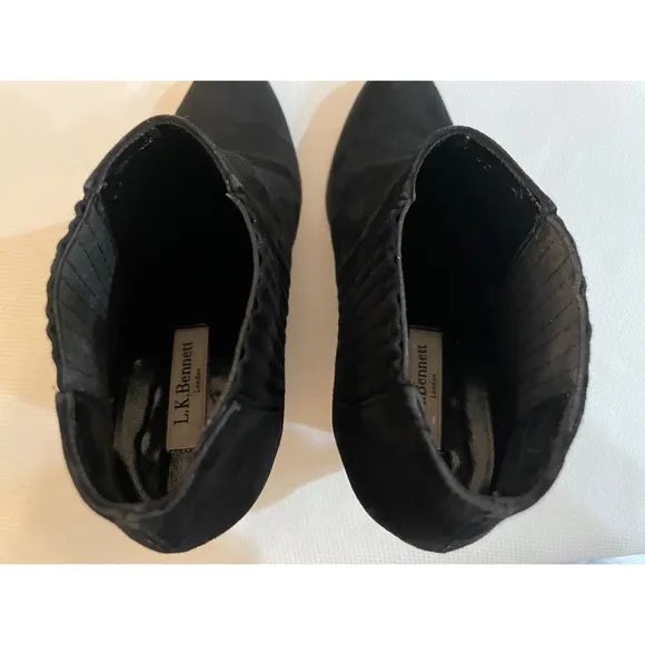 L.K. BENNETT LONDON Black Suede Wedge Booties Shoes Size 36