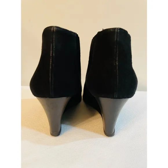 L.K. BENNETT LONDON Black Suede Wedge Booties Shoes Size 36