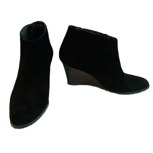 L.K. BENNETT LONDON Black Suede Wedge Booties Shoes Size 36