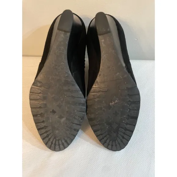 L.K. BENNETT LONDON Black Suede Wedge Booties Shoes Size 36
