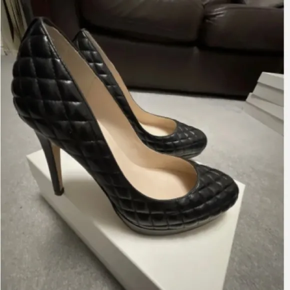 LK Bennett Sledge Black Quilted Nappa Heels Platform Court Shoes Size EU38.5/US8