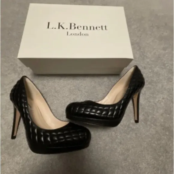 LK Bennett Sledge Black Quilted Nappa Heels Platform Court Shoes Size EU38.5/US8