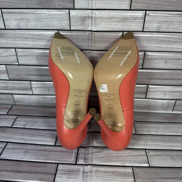 LK Bennett Women's Peach Leather Pointed Toe Pumps Shoe Size 37-NEW