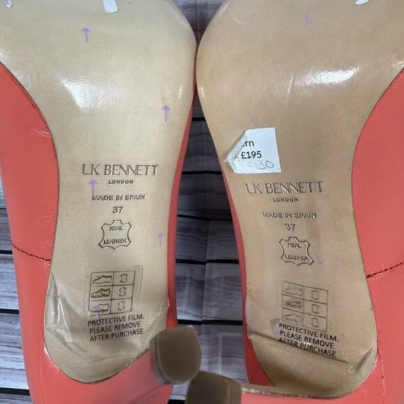 LK Bennett Women's Peach Leather Pointed Toe Pumps Shoe Size 37-NEW