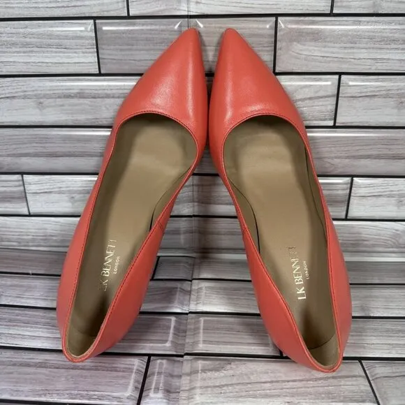 LK Bennett Women's Peach Leather Pointed Toe Pumps Shoe Size 37-NEW