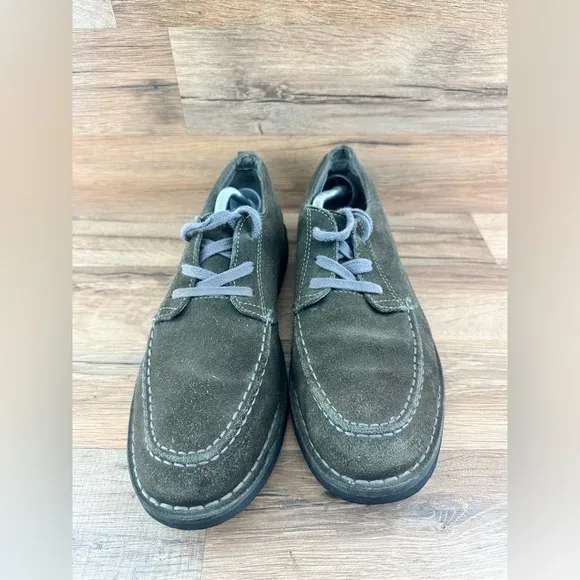 LL Bean Olive Suede Lace Up Oxford Casual Dress Mens 11.5M Shoes EUC