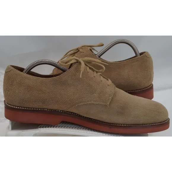 LL Bean Oxford Shoe Mens 10D Casual Beige Suede Lace Up Comfort Style Vibram