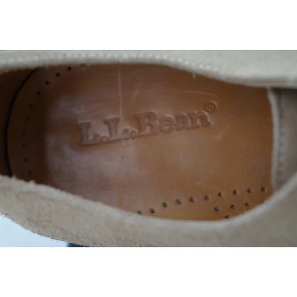 LL Bean Oxford Shoe Mens 10D Casual Beige Suede Lace Up Comfort Style Vibram